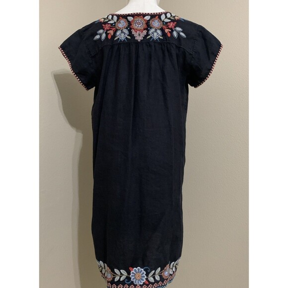 Johnny Was Maisie Peasant Tunic Dress Women’s S Black Linen Floral Embroidery - Picture 5 of 8